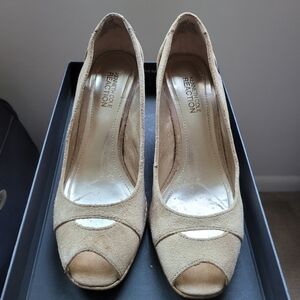 Open toe suede wedges